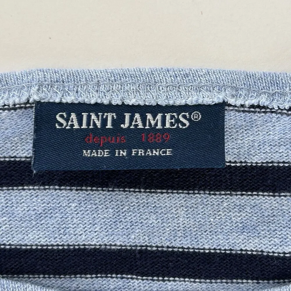 Saint James Top Womens Breton Blue Striped M Boatneck Long Sleeve Preppy France - Picture 3 of 12